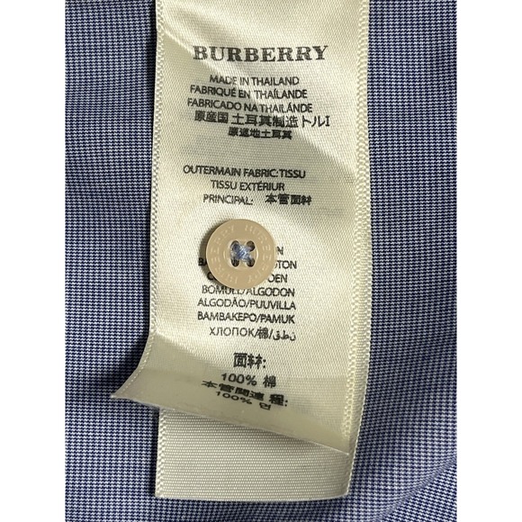 Burberry Blue Button Down Shirt with Check Accents - Picture 7 of 13
